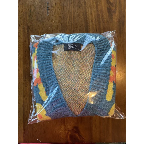 Cider Cropped Button Down Cardigan Teal & Daisies Women’s XL - Picture 5 of 5